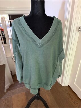 aerie Washed Sage V-Neck Oversized Sweater